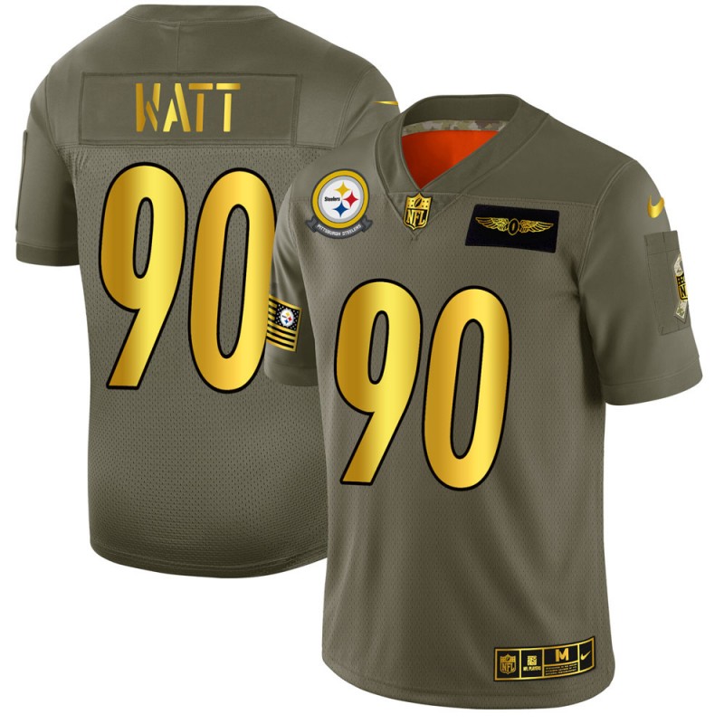 Pittsburgh Steelers # 90 T. J. Watt Olive Gold 2019 Salute To Service Limited Stitched Jersey
