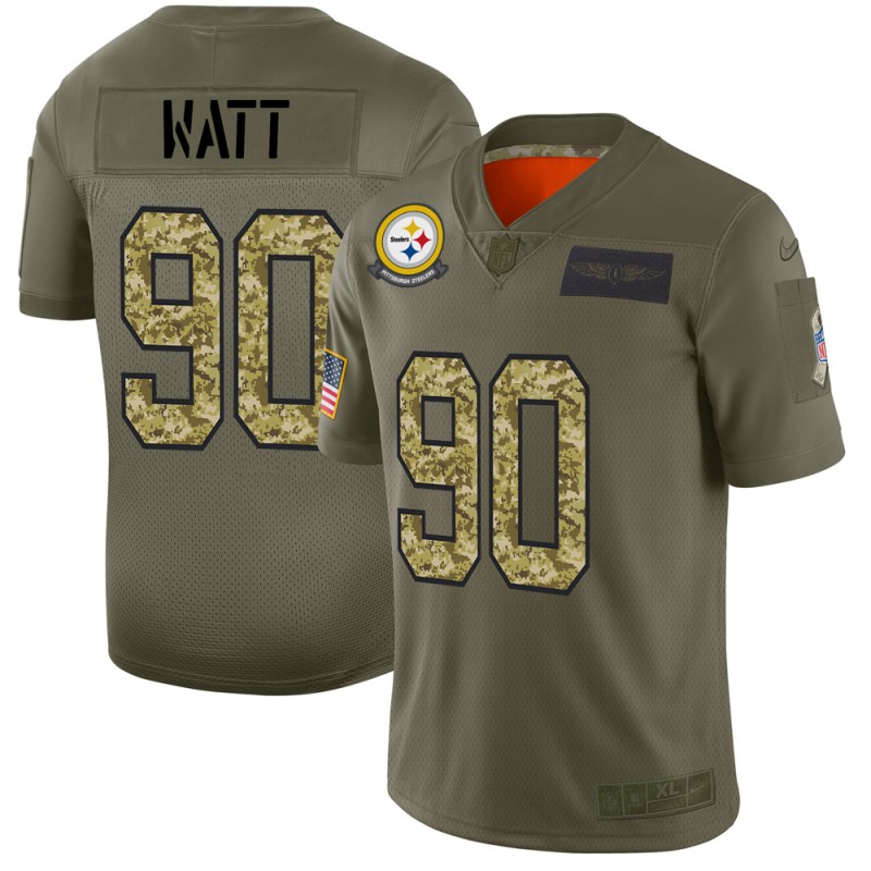 Pittsburgh Steelers #90 T. J. Watt 2019 Olive Camo Salute To Service Limited Stitched Jersey