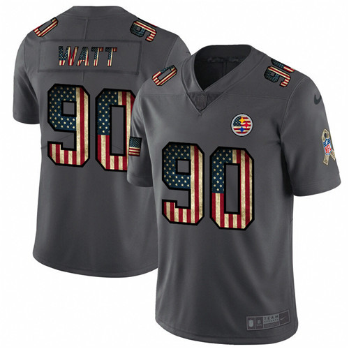 Pittsburgh Steelers #90 T. J. Watt Grey 2019 Salute To Service USA Flag Fashion Limited Stitched Jersey