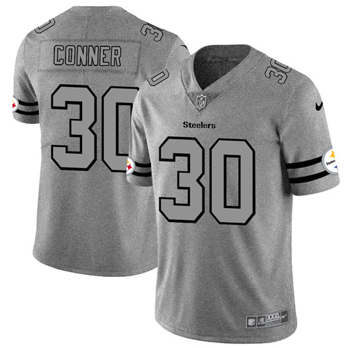 Pittsburgh Steelers #30 James Conner 2019 Gray Gridiron Team Logo Limited Stitched Jersey