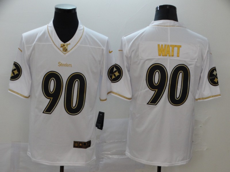 Pittsburgh Steelers #90 T. J. Watt White 2019 100th Season Golden Edition Limited Stitched Jersey