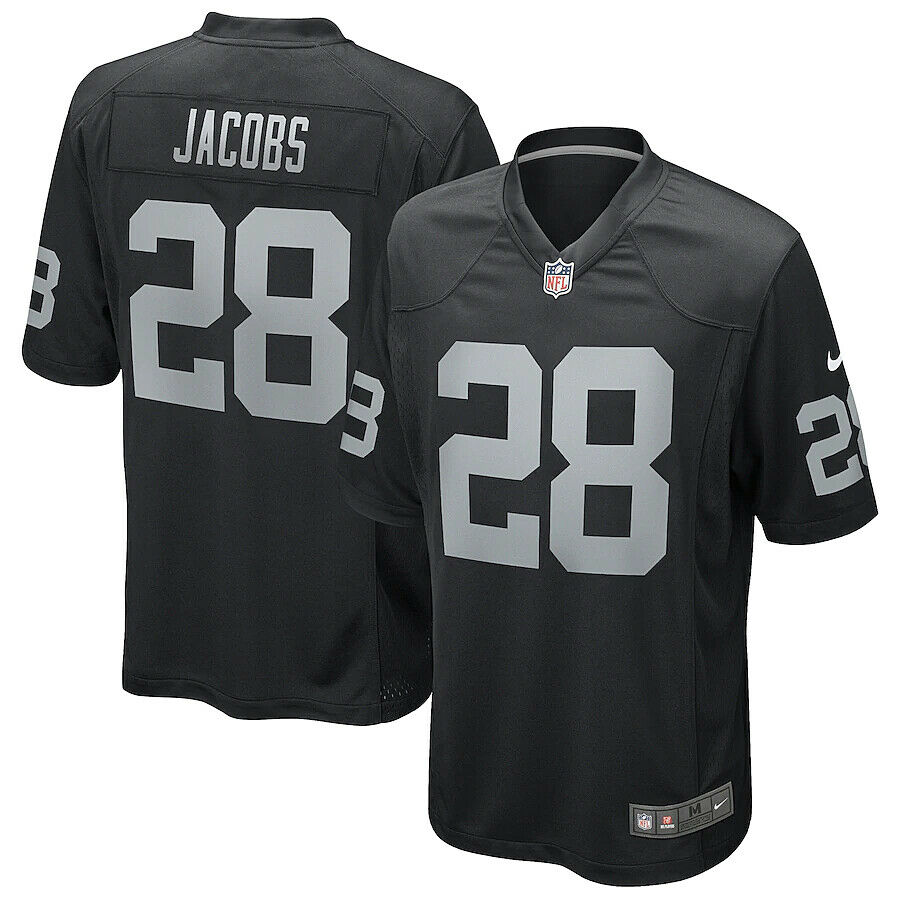 Raiders #28 Josh Jacobs Black Game Stitched Jersey