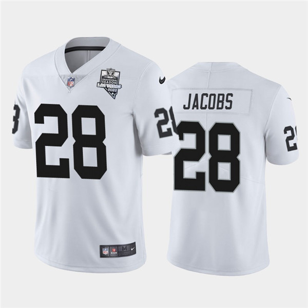 Raiders White #28 Josh Jacobs 2020 Inaugural Season Vapor Limited Stitched Jersey