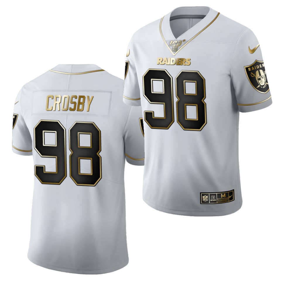 Raiders #98 Maxx Crosby White Goldebn 100th Season Limited Stitched Jersey