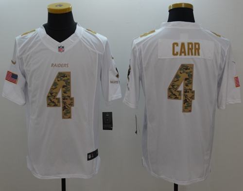 Raiders #4 Derek Carr White Stitched Limited Salute To Service Nike Jersey