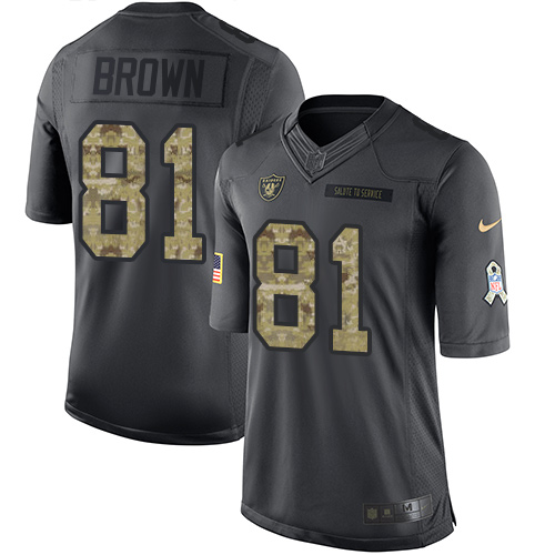 Raiders #81 Tim Brown Black Stitched Limited 2016 Salute To Service Nike Jersey