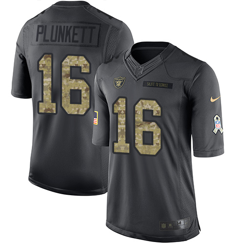 Raiders #16 Jim Plunkett Black Stitched Limited 2016 Salute To Service Nike Jersey