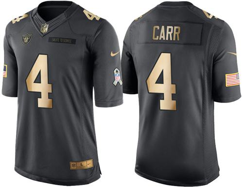 Raiders #4 Derek Carr Black Stitched Limited Gold Salute To Service Nike Jersey