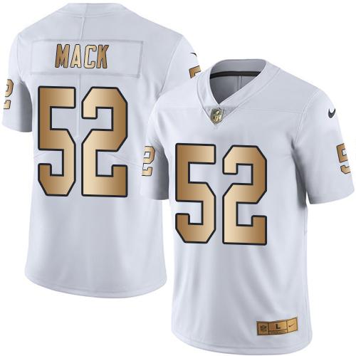 Raiders #52 Khalil Mack White Stitched Limited Gold Rush Nike Jersey