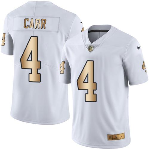 Raiders #4 Derek Carr White Stitched Limited Gold Rush Nike Jersey