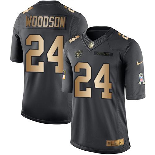 Raiders #24 Charles Woodson Black Stitched Limited Gold Salute To Service Nike Jersey