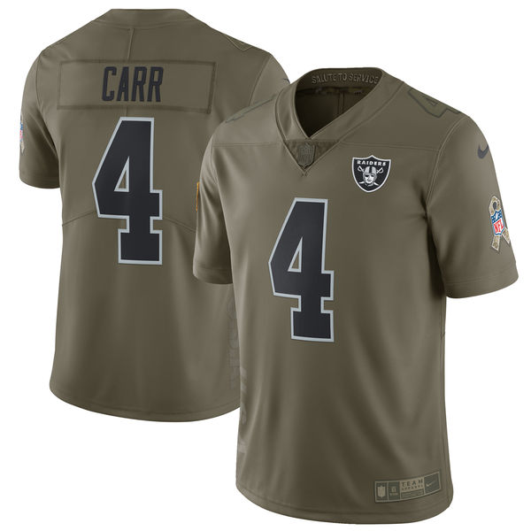 Raiders #4 Derek Carr Olive Salute To Service Limited Stitched Nike Jersey