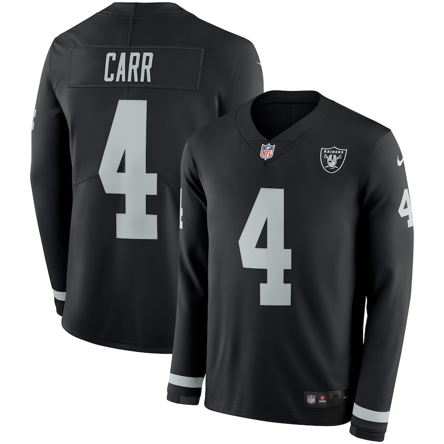 Raiders #4 Derek Carr Black Therma Long Sleeve Stitched Jersey