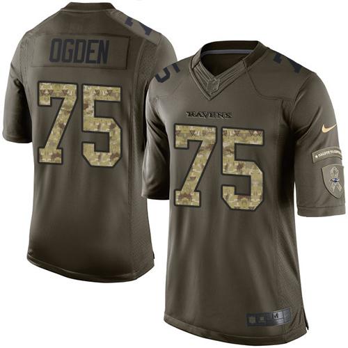 Ravens #75 Jonathan Ogden Green Stitched Limited Salute To Service Nike Jersey