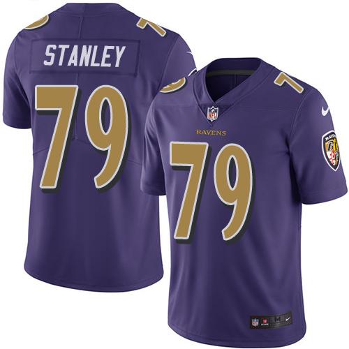 Ravens #79 Ronnie Stanley Purple Stitched Limited Rush Nike Jersey