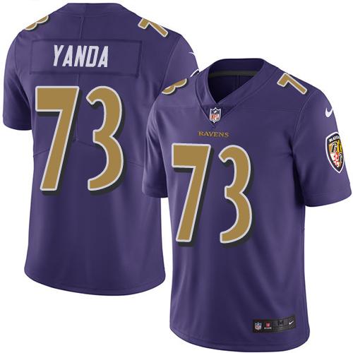Ravens #73 Marshal Yanda Purple Stitched Limited Rush Nike Jersey