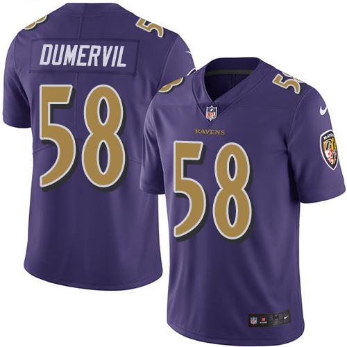 Ravens #58 Elvis Dumervil Purple Stitched Limited Rush Nike Jersey
