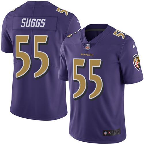 Ravens #55 Terrell Suggs Purple Stitched Limited Rush Nike Jersey
