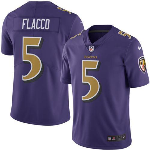Ravens #5 Joe Flacco Purple Stitched Limited Rush Nike Jersey