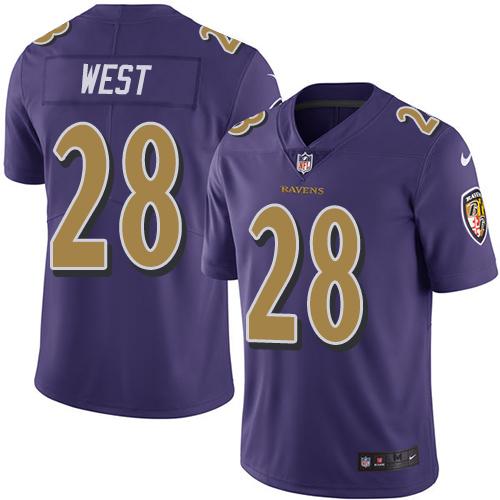Ravens #28 Terrance West Purple Stitched Limited Rush Nike Jersey