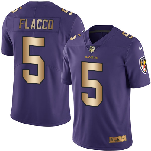 Ravens #5 Joe Flacco Purple Stitched Limited Gold Rush Nike Jersey