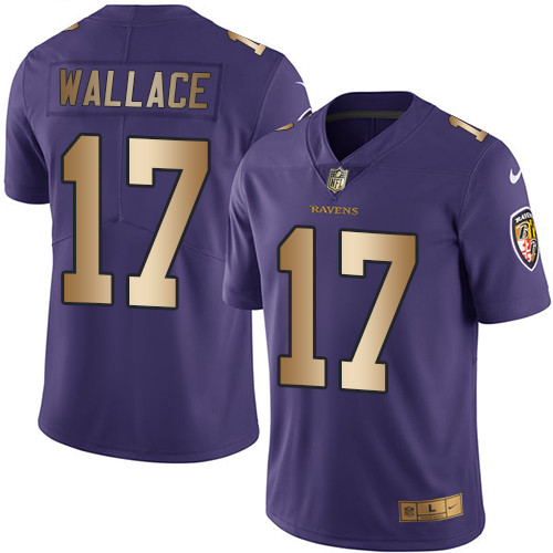 Ravens #17 Mike Wallace Purple Stitched Limited Gold Rush Nike Jersey