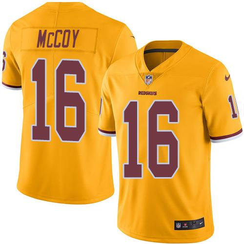 Redskins #16 Colt McCoy Gold Stitched Limited Rush Nike Jersey