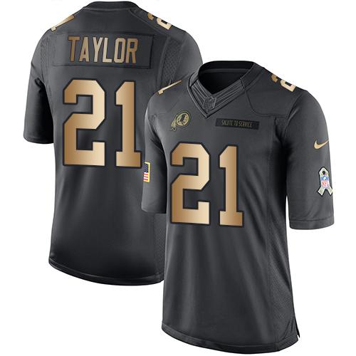 Redskins #21 Sean Taylor Black Stitched Limited Gold Salute To Service Nike Jersey