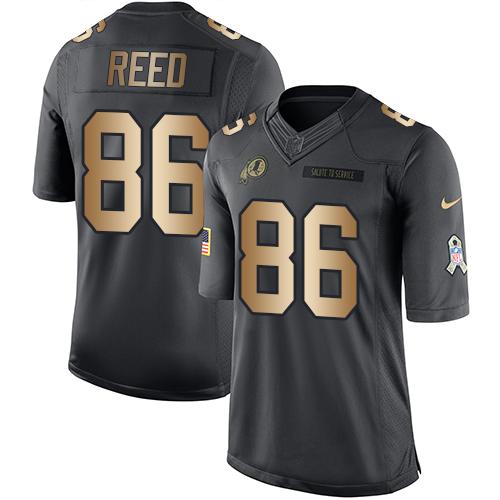 Redskins #86 Jordan Reed Black Stitched Limited Gold Salute To Service Nike Jersey