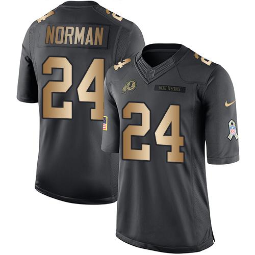 Redskins #24 Josh Norman Black Stitched Limited Gold Salute To Service Nike Jersey