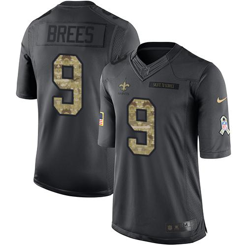Saints #9 Drew Brees Black Stitched Limited 2016 Salute To Service Nike Jersey