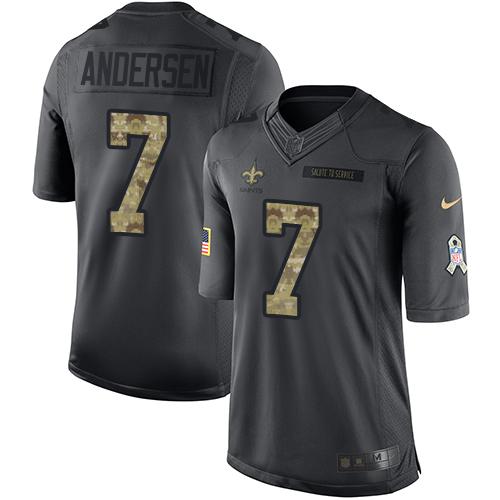Saints #7 Morten Andersen Black Stitched Limited 2016 Salute To Service Nike Jersey