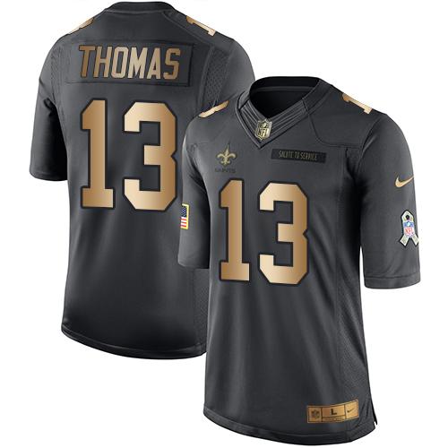 Saints #13 Michael Thomas Black Stitched Limited Gold Salute To Service Nike Jersey