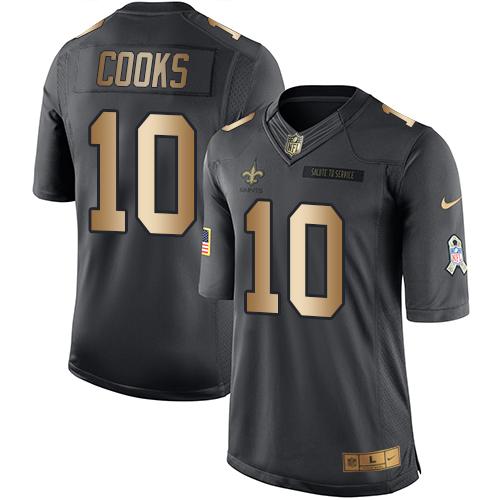 Saints #10 Brandin Cooks Black Stitched Limited Gold Salute To Service Nike Jersey