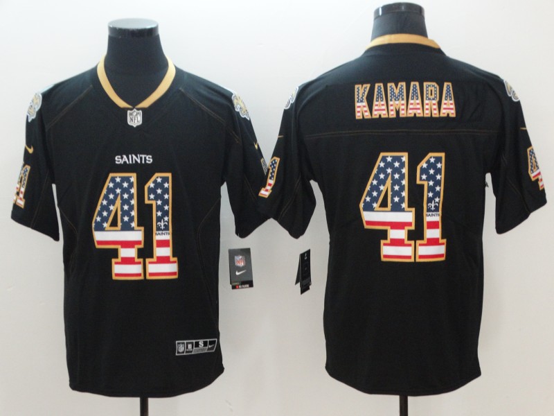 Saints #41 Alvin Kamara 2018 Black USA Flag Color Rush Limited Fashion Stitched Jersey