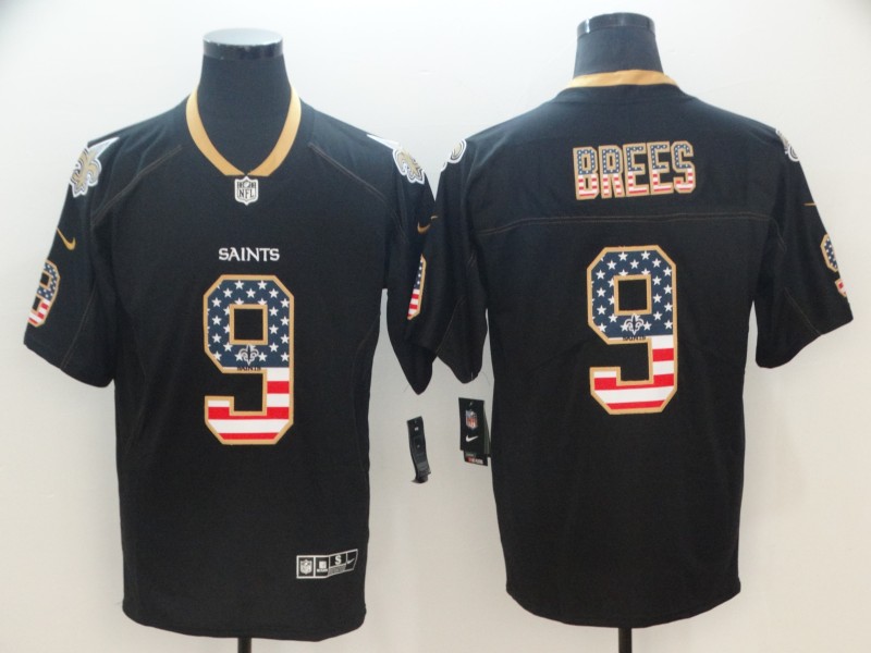 Saints #9 Drew Brees 2018 Black USA Flag Color Rush Limited Fashion Stitched Jersey