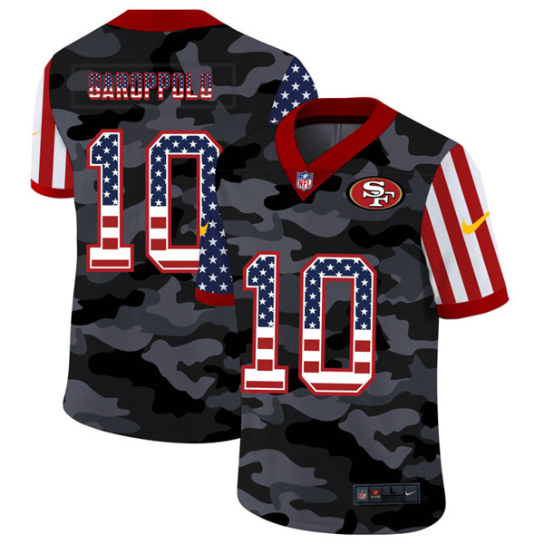 San Francisco 49ers #10 Jimmy Garoppolo 2020 Camo USA Flag Limited Stitched Jersey