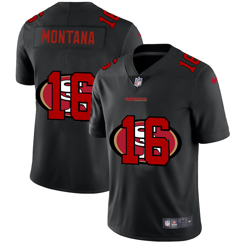 San Francisco 49ers #16 Joe Montana Black Shadow Logo Limited Stitched Jersey