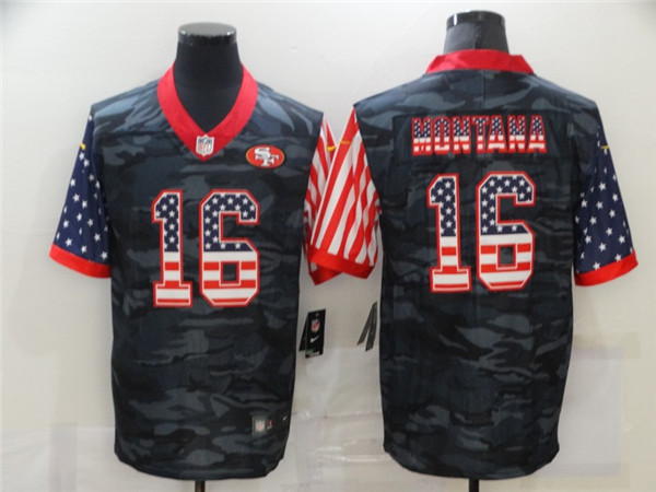San Francisco 49ers #16 Joe Montana 2020 Camo USA Flag Limited Stitched Jersey