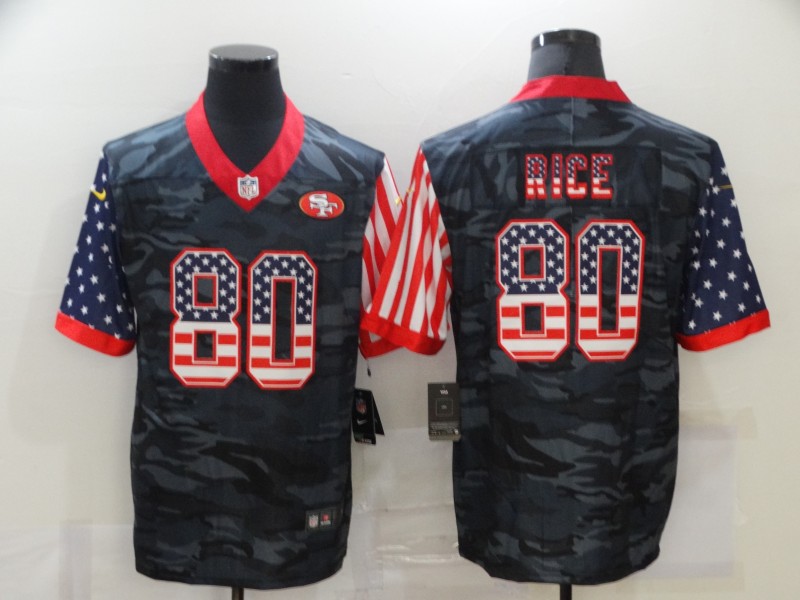 San Francisco 49ers #80 Jerry Rice 2020 Camo USA Flag Limited Stitched Jersey