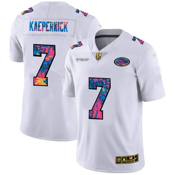 San Francisco 49ers #7 Colin Kaepernick 2020 White Crucial Catch Limited Stitched Jersey