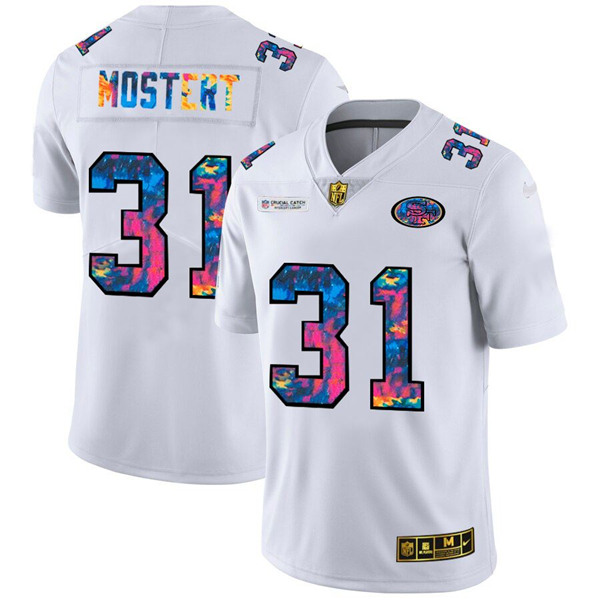 San Francisco 49ers #31 Raheem Mostert 2020 White Crucial Catch Limited Stitched Jersey