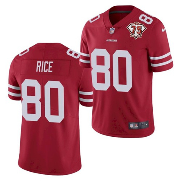 San Francisco 49ers #80 Jerry Rice Red 2021 75th Anniversary Vapor Untouchable Limited Stitched Jersey 
