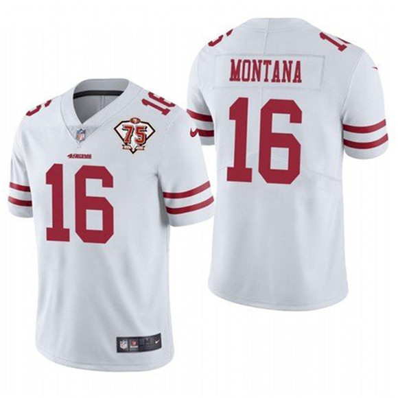 San Francisco 49ers #16 Joe Montana White 2021 75th Anniversary Vapor Untouchable Limited Stitched Jersey 