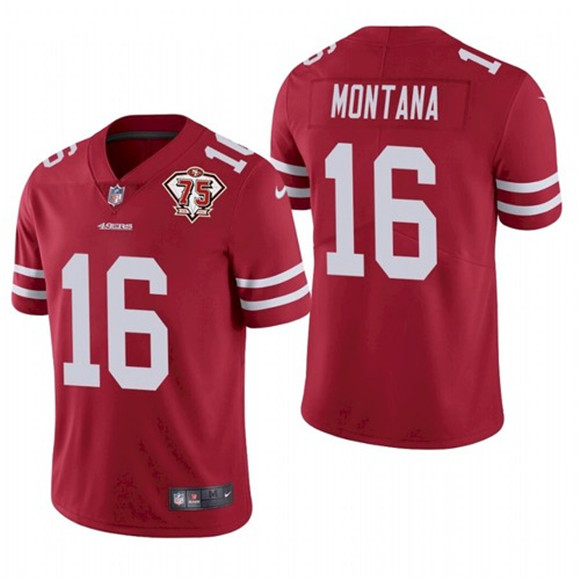 San Francisco 49ers #16 Joe Montana Red 2021 75th Anniversary Vapor Untouchable Limited Stitched Jersey 