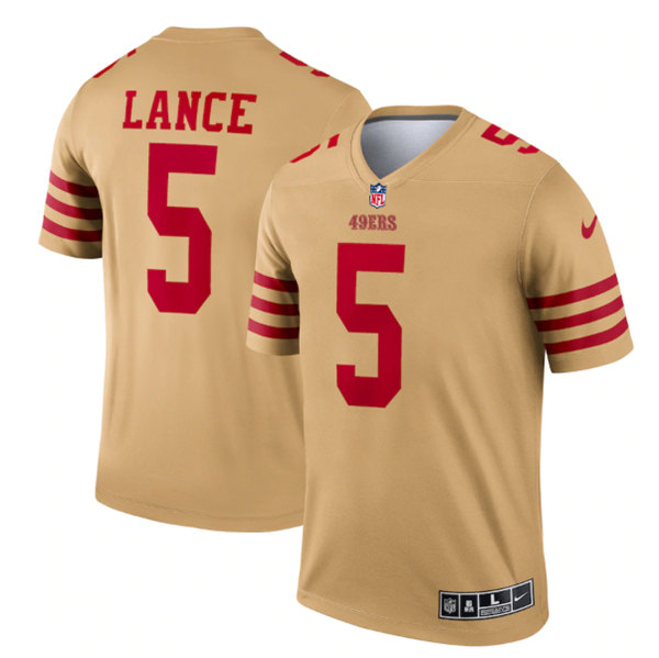 San Francisco 49ers #5 Trey Lance 2022 New Gold Inverted Legend Stitched Football Jersey