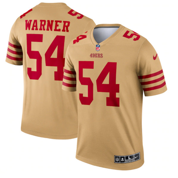 San Francisco 49ers #54 Fred Warner 2022 New Gold Inverted Legend Stitched Football Jersey