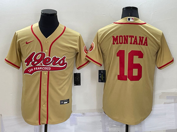 San Francisco 49ers #16 Joe Montana Gold Cool Base Stitched Baseball Jersey