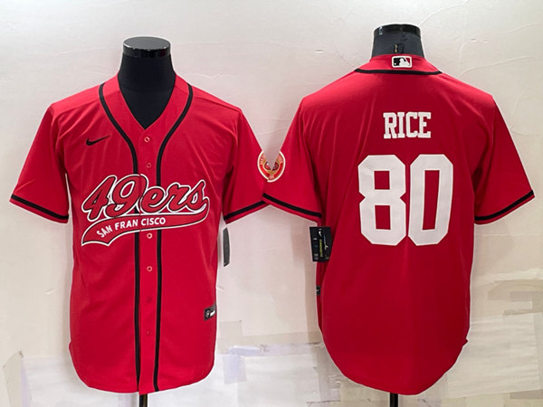 San Francisco 49ers #80 Jerry Rice Red Cool Base Stitched Baseball Jersey