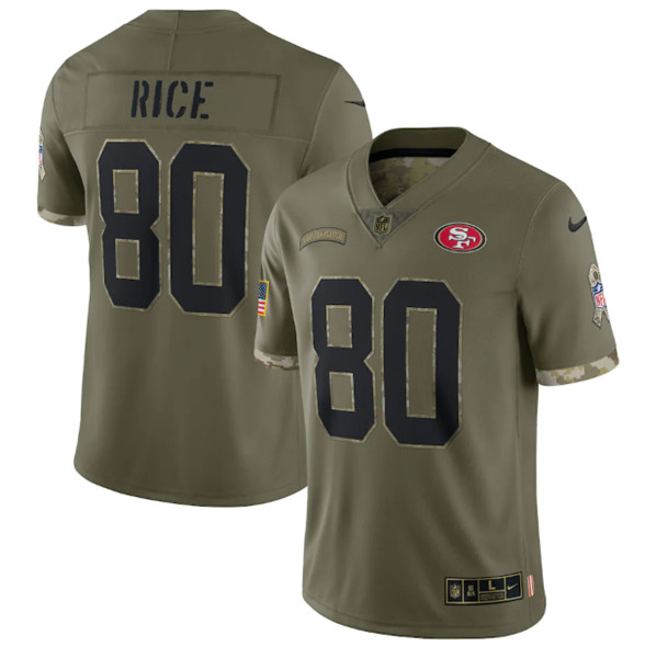 San Francisco 49ers #80 Jerry Rice 2022 Olive Salute To Service Limited Stitched Jersey